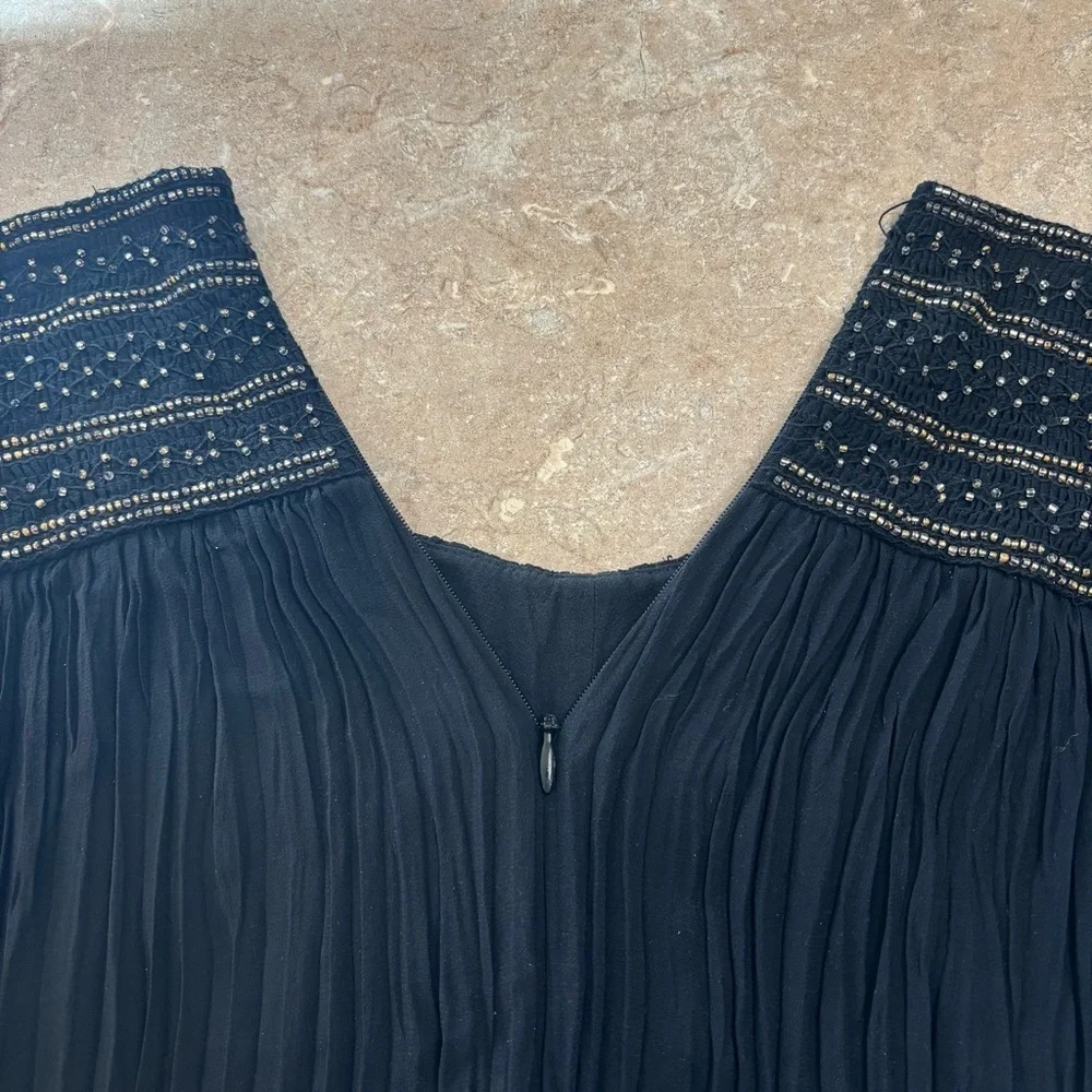Ann Taylor 100% Black Beaded A-Line Midi Skirt Size 8